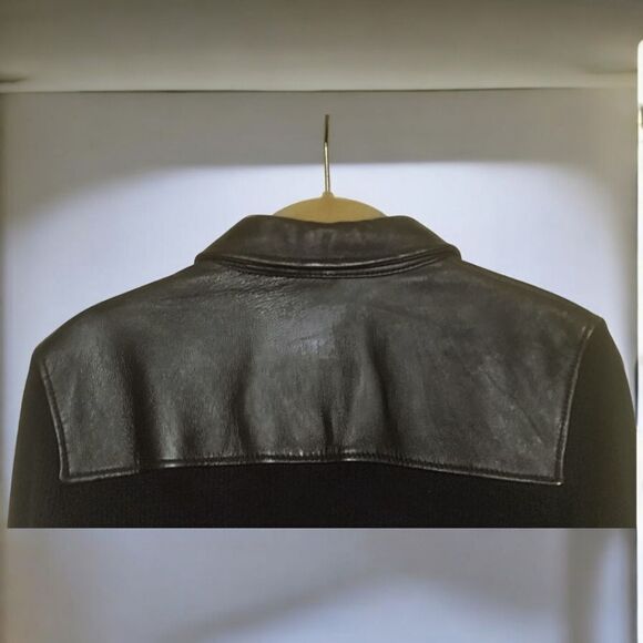 JACLYN SMITH CLASSIC Black LEATHER/Ribbed Sweater/JACKET Zip-up Long sleeve   M - Picture 11 of 15